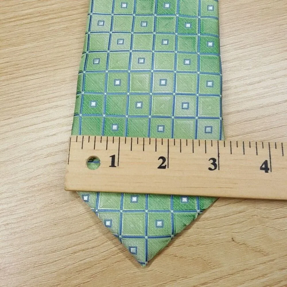 PERRY ELLIS Mens Neck Tie Green Satin Geo Tile Square Gradient Ombre Classic